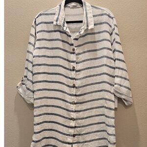 Viola Borghi Long Sleeve Striped Linen Shirt Size M